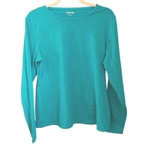Lands End Size L 14-16 Turquoise UPF 50+ Long Sleeve Rash Guard Top Womens‎